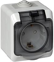 Розетка с заземлением накладная Systeme Electric Этюд 1-м. шторки IP44 серый картинка